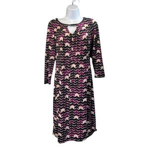 Calvin Klein Woman’s S Purple/Black Geometric Print BeltKeyhole NeckShift Dress